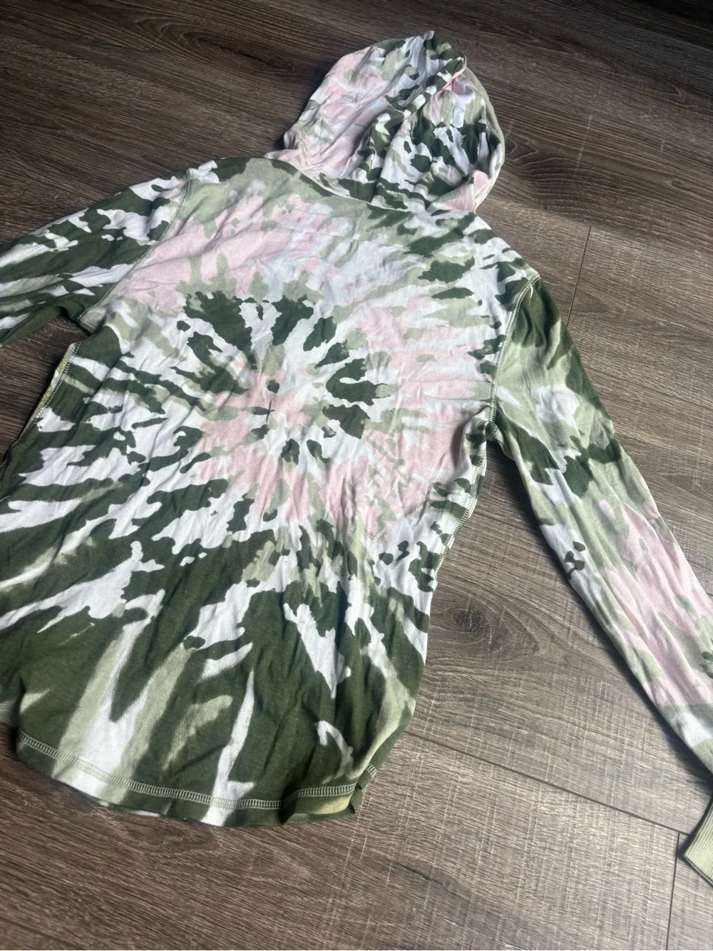 Justice Green and Pink Tie-Dye Long Sleeve Top with Gold Graphic NWT